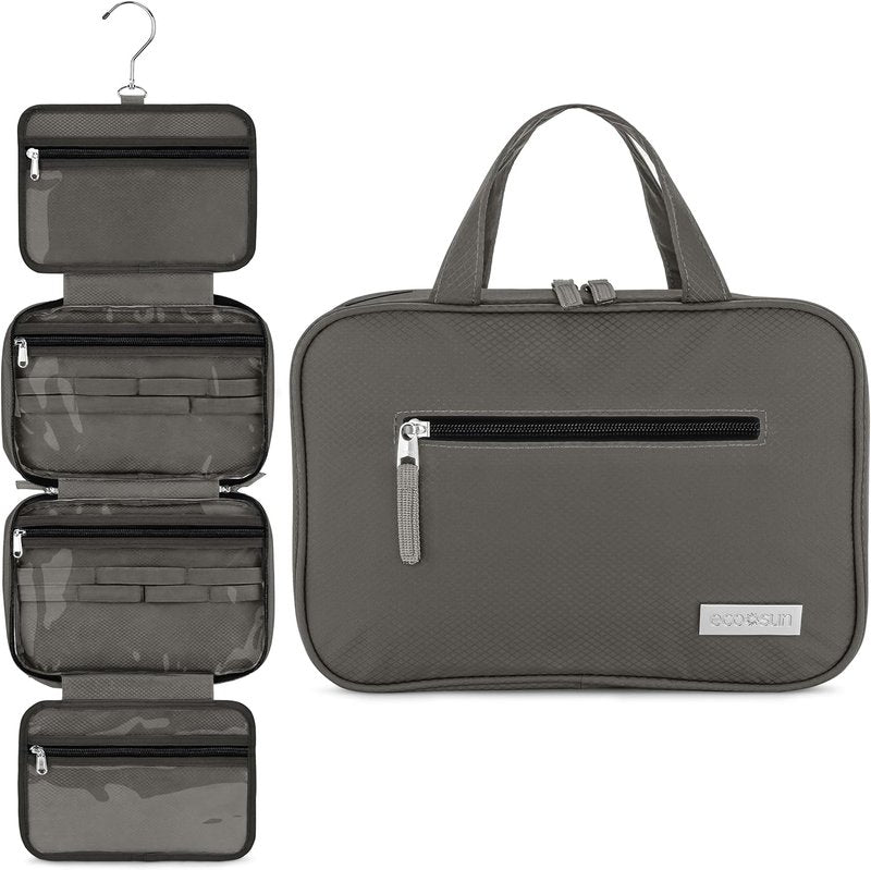 Eco Sun Hanging Travel Toiletry Bag - Water-Resistant Organizer for Bathroom Accessories | Grey