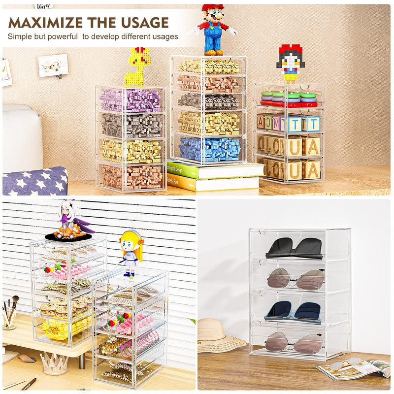 Acrylic Desk Organizers And Accessories With 13 Drawers, Office Desktop Drawers, Plastic Makeup Organizer Containers Bins With Drawers Desk Organization, Bathroom Organizers Storage Case Box Cube