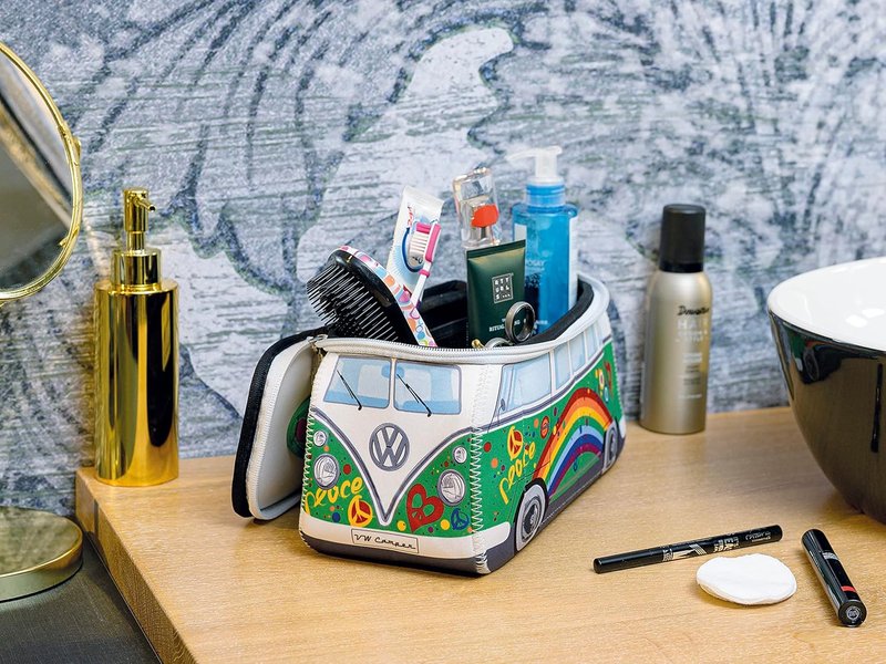 Volkswagen Neoprene Makeup Bag - Universal Toiletry Travel Case | T1 Bus Design