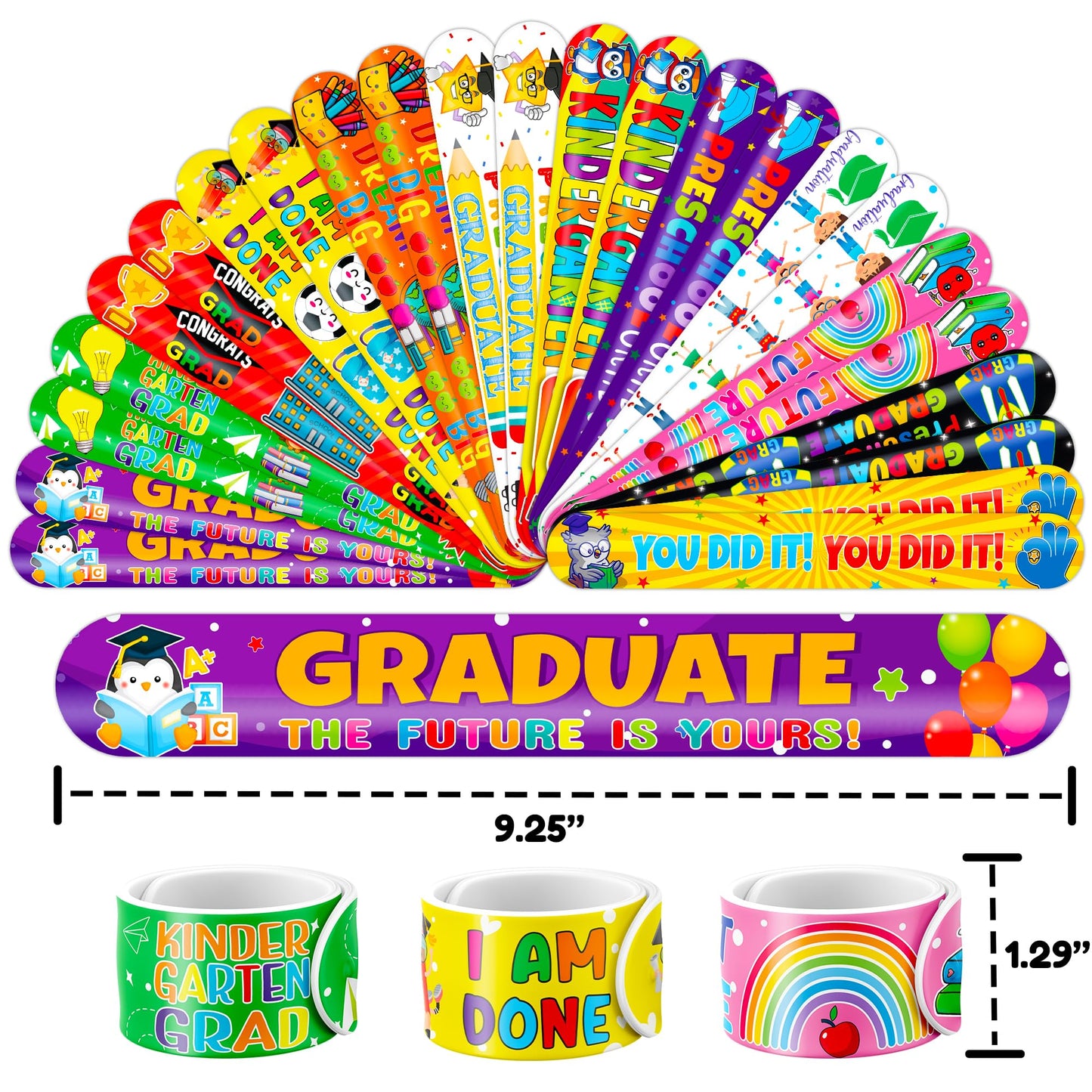 72 PCS Kindergarten Graduation Party Set - 48 Temporary Tattoos & 24 Slap Bracelets - Perfect for Themed Parties, Baby Showers, Classroom Rewards & Gifts for Kids