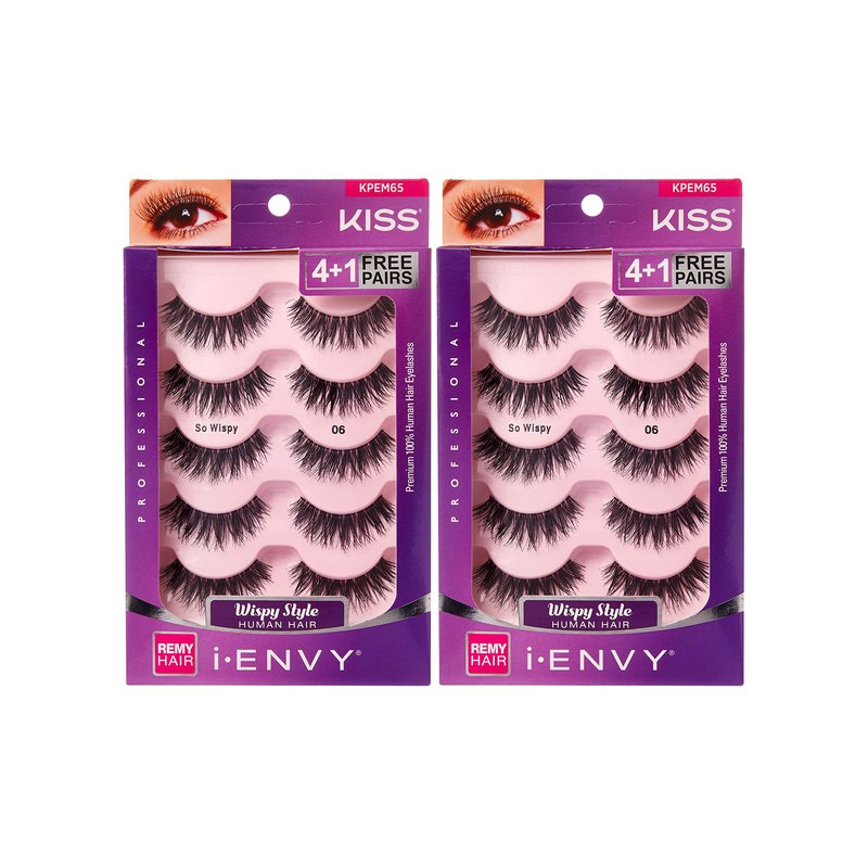 i•ENVY by KISS So Wispy Eyelashes 5 Pair Multi Pack (KPEM65) (2 Pack) Natural Wispy Style Made with Natural Hair