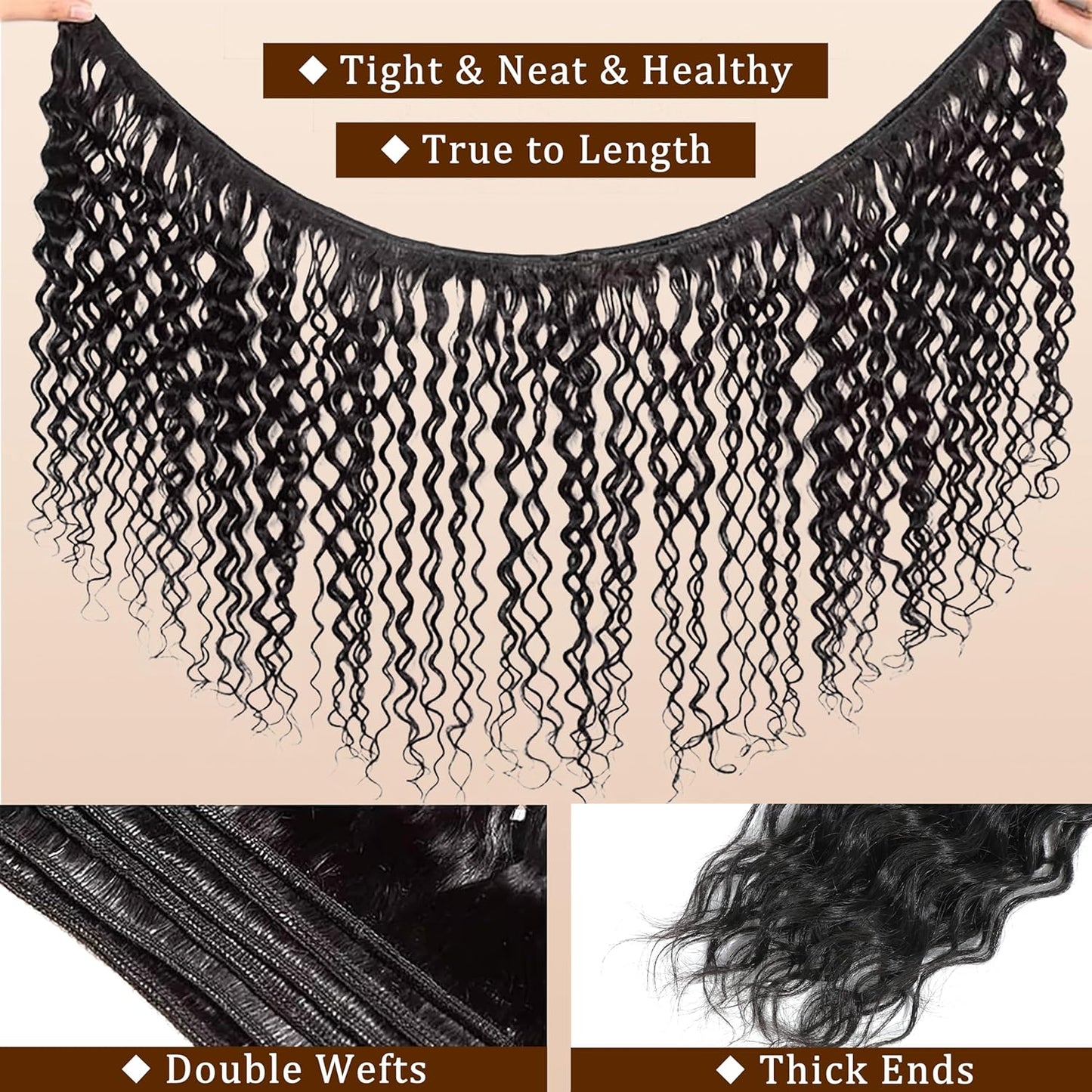Deep Wave Human Hair Bundles - 100% Unprocessed Natural Black Curly Extensions | 22 Inch