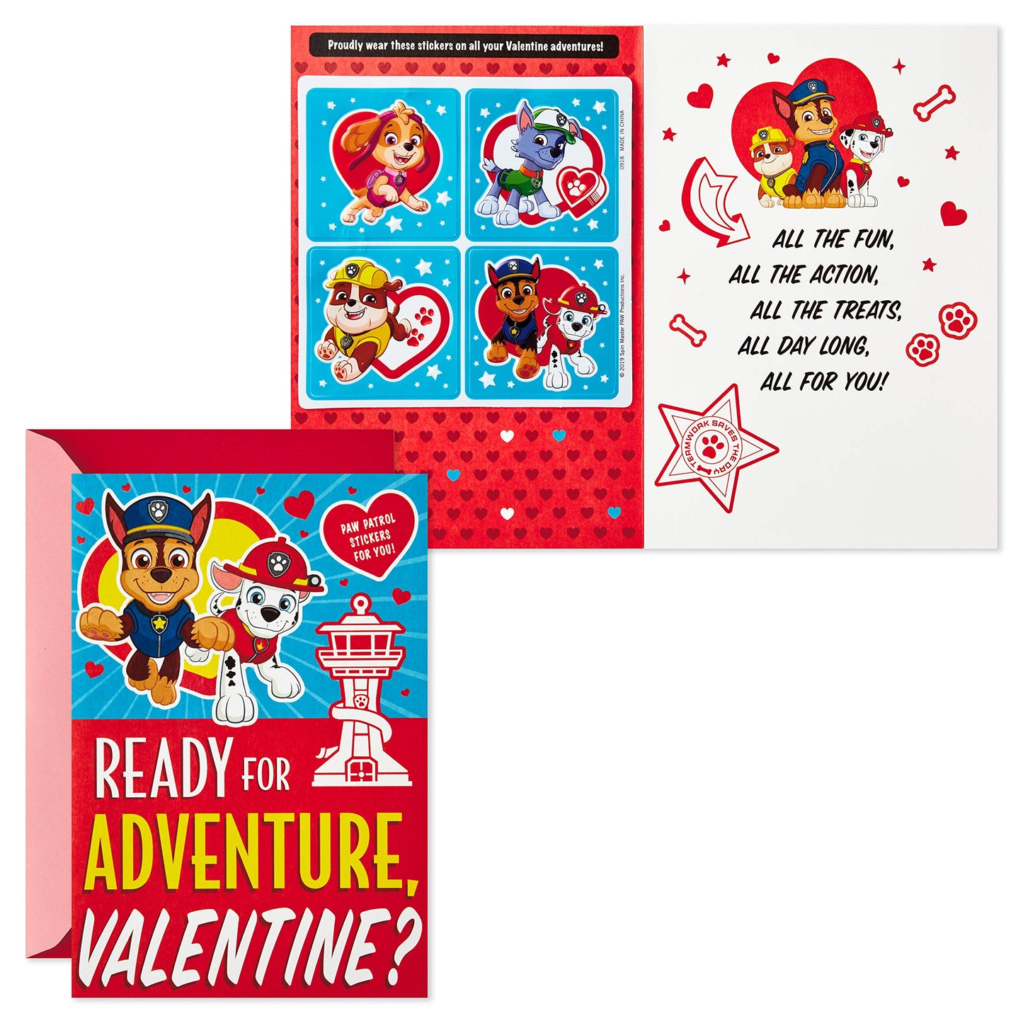Hallmark Paw Patrol Valentines Day Card for Kids with Stickers (Ready for Adventure)