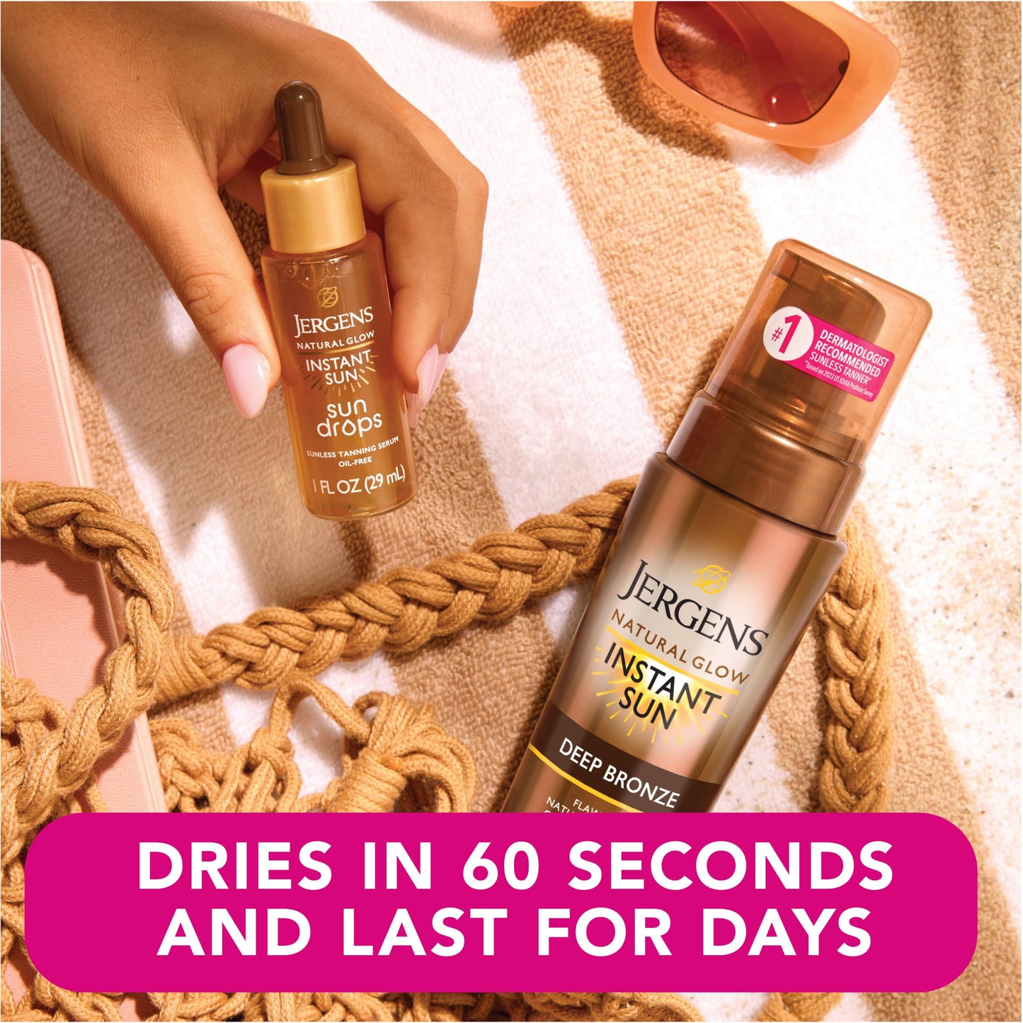 Jergens Natural Glow Instant Sun Bundle: Deep Bronze Sunless Tanning Mousse, 6oz Bottle and Applicator Mitt