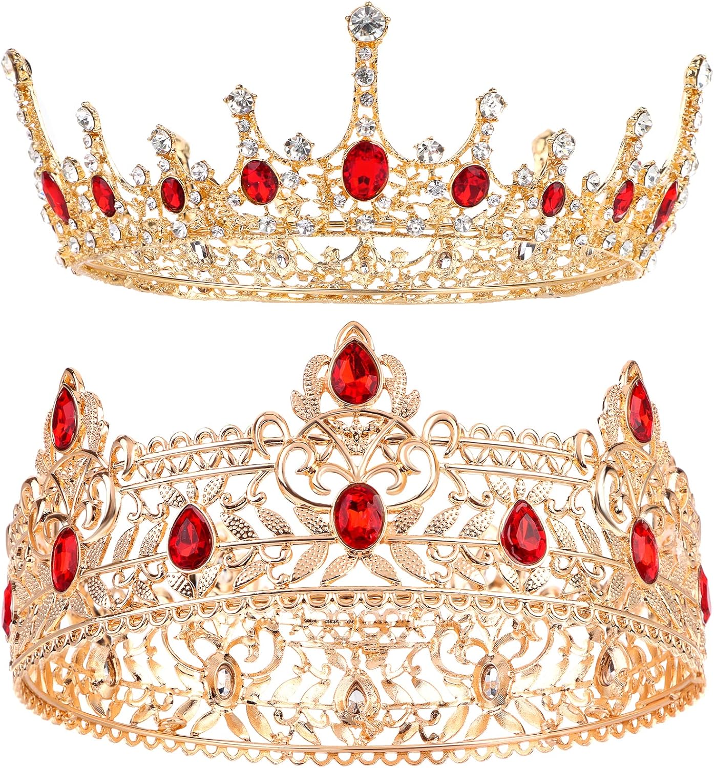Prom King and Queen Crown Set - Royal Red Rhinestone Crowns for Men & Women | Perfect for Weddings & Parties
