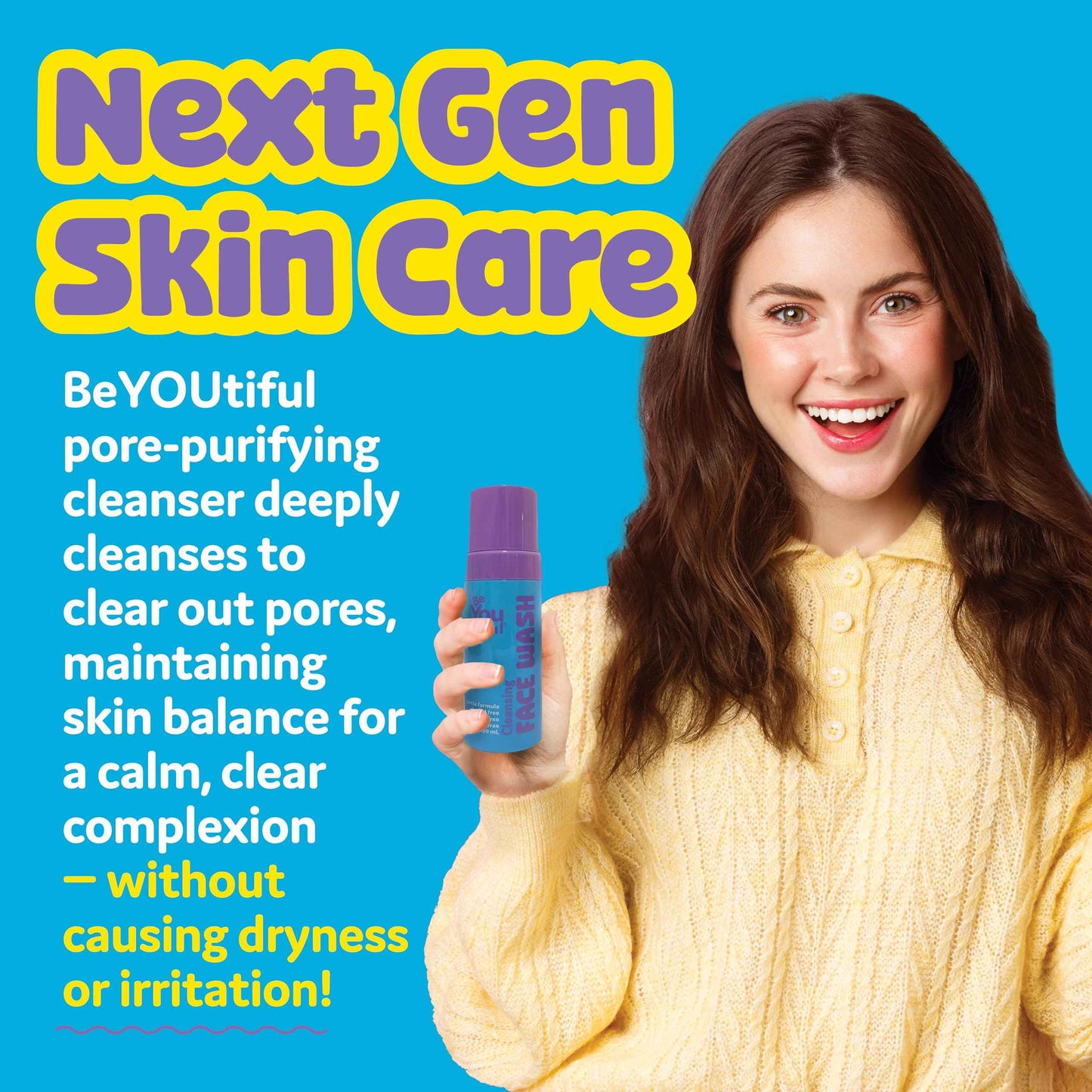 BeYOUtiful Cleansing Face Wash, Preppy Skin Care for Teens, Tweens, and Kids, Gentle and Safe Acne Face Wash, Kids Facial Cleanser for Girls and Boys, Ages 8-17, Stocking Stuffer Gifts, 5 fl oz.