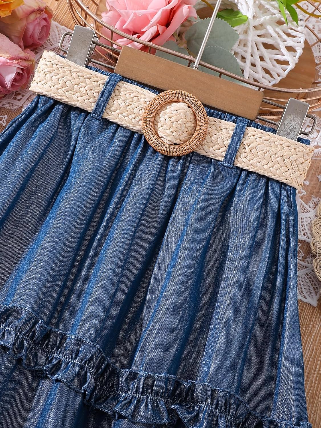 Girl's High Elastic Waist Flared Midi Skirt - Cute Frill Trim Design | Swing Style