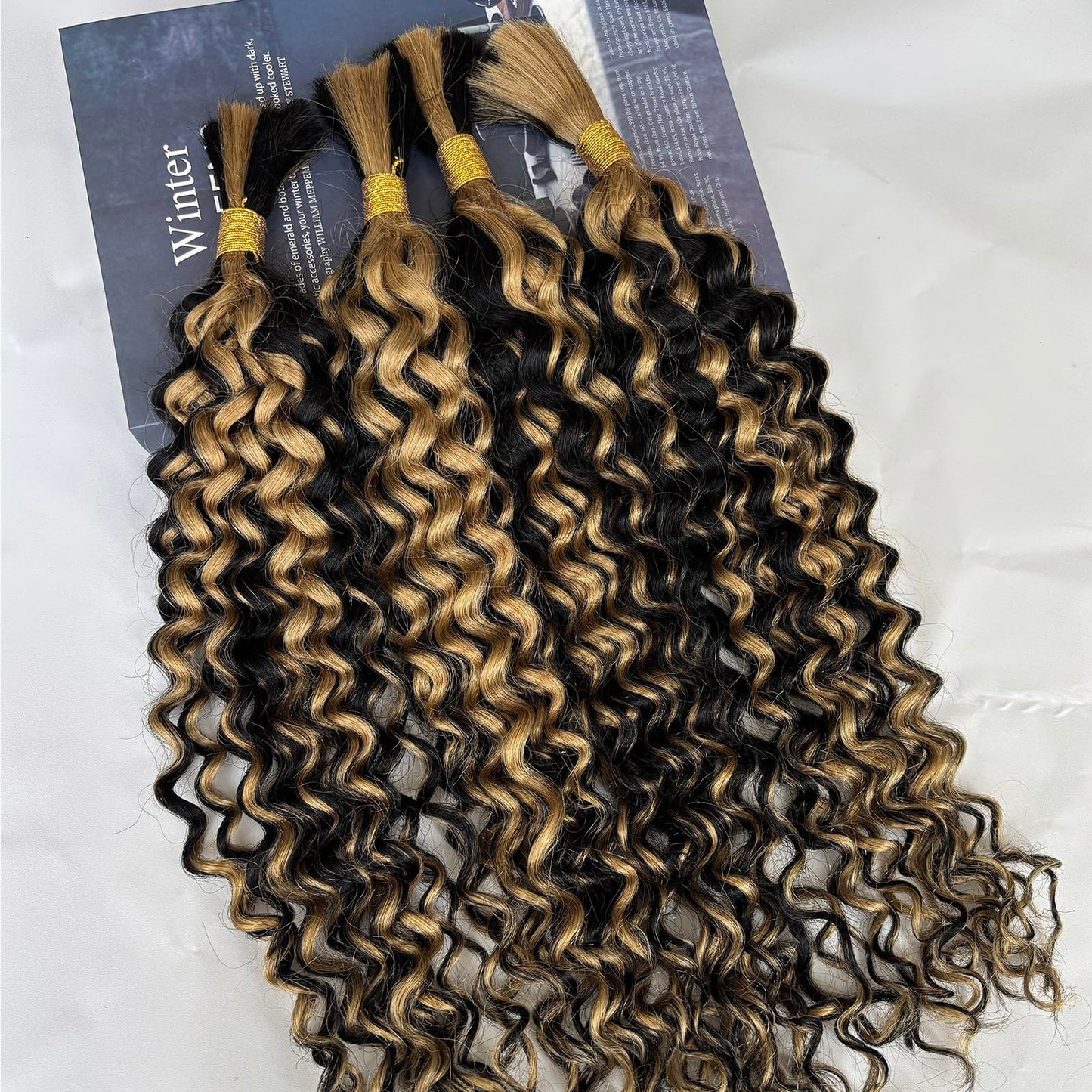 Blonde Human Braiding Hair 18 Inch Deep Water Wave Boho Human Hair for Braiding Color #24 Light Blonde Bundles 100% Burmese Human Hair for Boho Braids Two Bundles 100G Weft and Wavy Curly Bulk Hair