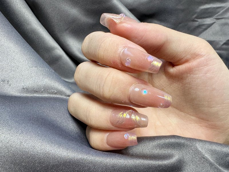 JINGHONG handmade nails,press on nails, transparent shining,Sparkly Shiny French nails,Ideal for Wedding Gift,Holiday,Reusable 10Pcs,False Nails Manicure Kits for Women,SIZE-S