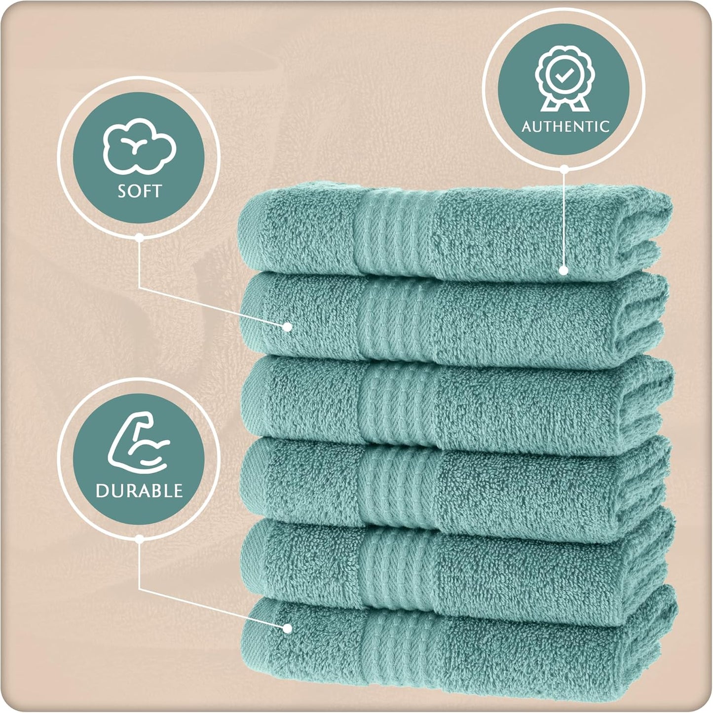 Turkish Cotton Washcloth Towel Set - High-Performance Bathroom Essentials | 13"x13" | Seafoam Color