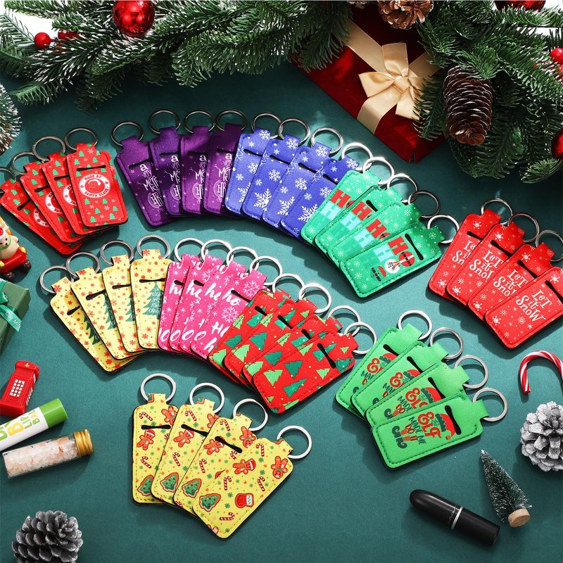 Swiffen 50 Pcs Christmas Lip Balm Holders Bulk Christmas Lipstick Lip Gloss Holder Keychain Xmas Stocking Stuffers Gift Women(Classic)