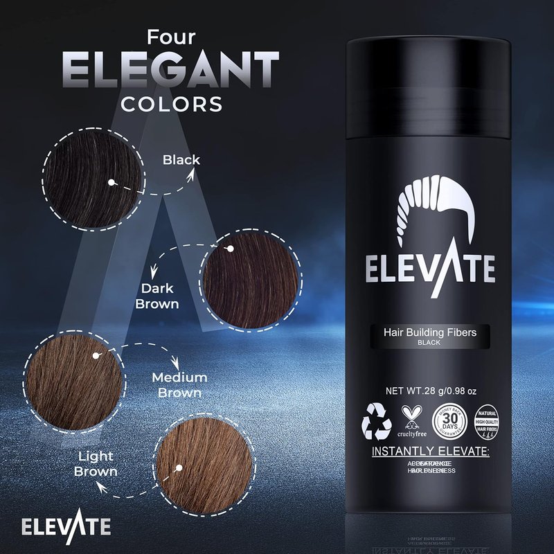 ELEVATE Hair Fibers for Thinning Hair - Natural Keratin for Instant Volume | 40g Bottle (Black)