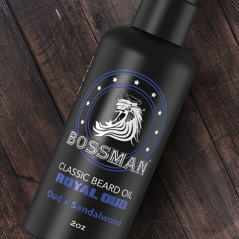 Bossman Organic Mustache & Beard Oil for Men, 2 oz – Natural Beard Moisturizer with Jojoba, Argan & Avocado Oils (Royal Oud Scent)