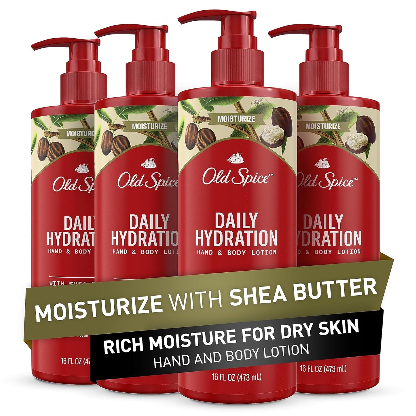 Old Spice Daily Hydration Lotion for Men - Shea Butter Moisturizer | 16 fl oz (Pack of 4)