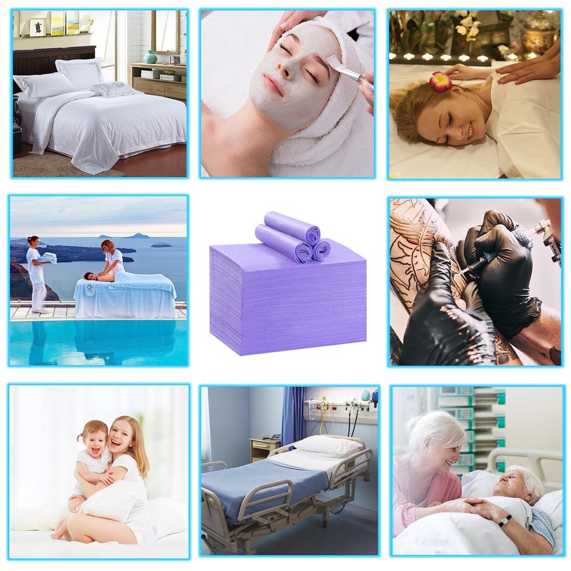 Disposable Bed Sheets for Massage Table 100 Pcs 31" x 71" Waterproof Massage Table Sheets Soft Non Woven Fabric SPA Massage Table Bed Cover Breathable for Beauty Tattoos Waxing Travel (Purple)