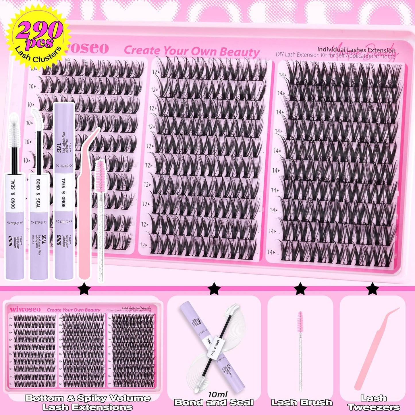 Flora Lash Clusters Kit - Wispy D Curly Eyelash Extensions for DIY | Natural Individual Lashes (10-14MM)