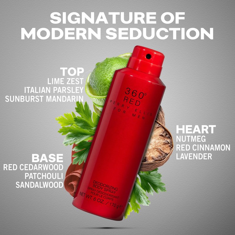 Perry Ellis 360° Red Body Spray for Men - Body Spray Cologne, EDT, All Over Men's & Boys Mist with Notes of Citrus, Spice & Exotic Woods Fragrance - 6 oz