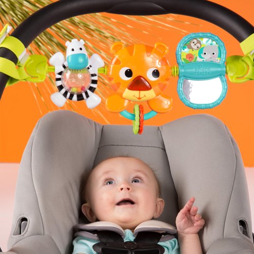 Bright Starts Take Along Musical Carrier Baby Activity Toy Bar, Hanging Car Seat Toy, 4 Fun Melodies, Fine Motor Skill Development Ages Newborn +, Multi-Color