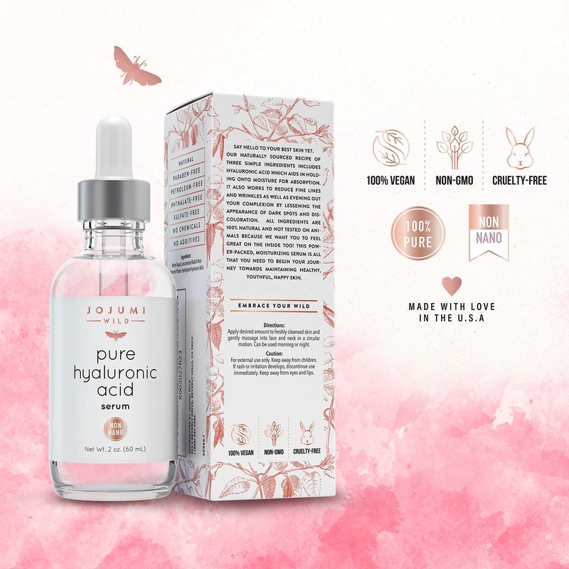 Jojumi Wild 2 oz. Pure Hyaluronic Acid Serum for Skin, Face and Under Eye - Best Hydrating Facial Serum for Microneedling Anti-Aging and Skin Care to Reduce Wrinkles and Fine Lines