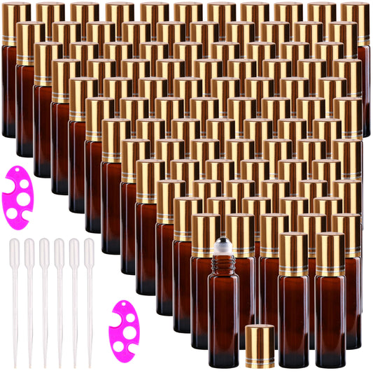 inice 100 10ml Amber Galss Roller Bottles Essential Oils Applicator With Stainless Steel Roller Balls Aluminium Alloy Cap