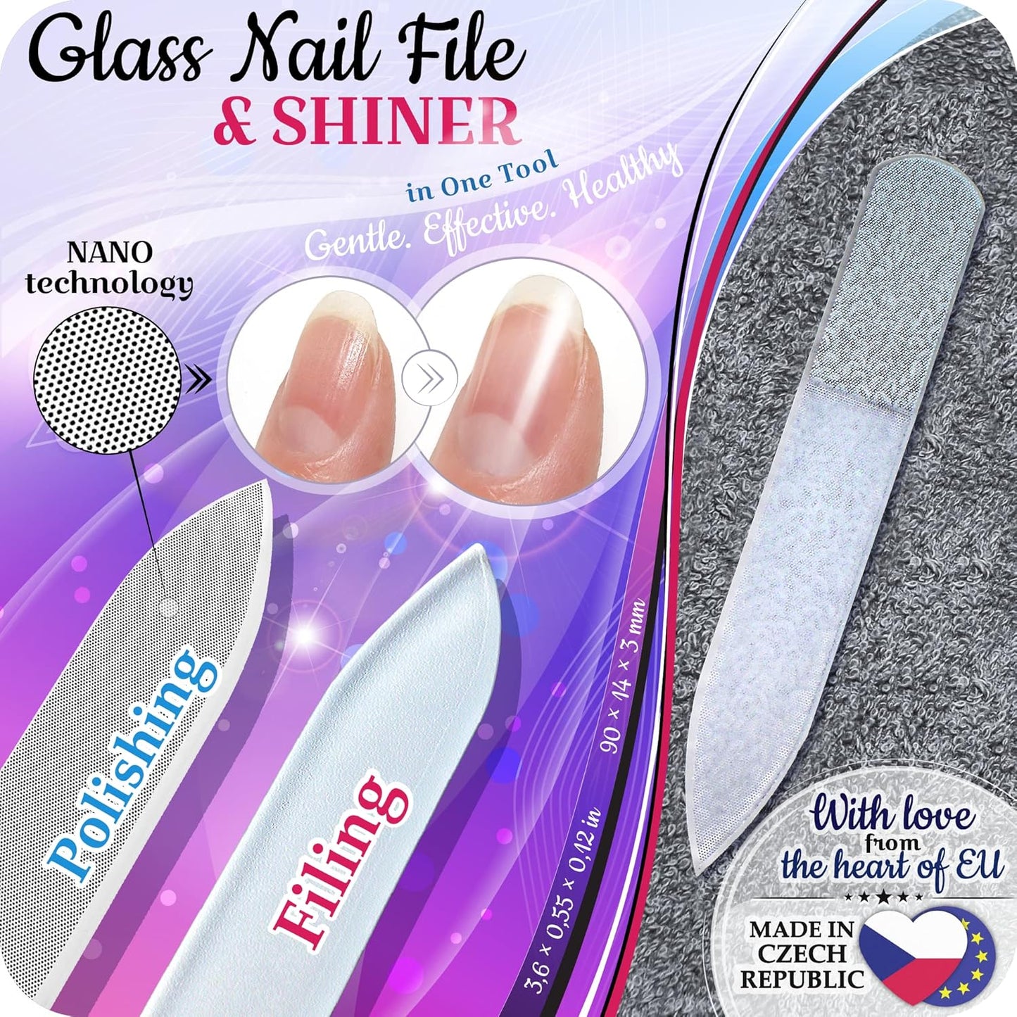 Czech Glass Nail File Set - Professional Multifunctional Nail Shiner & Callus Remover | Etched Surface, Durable Design
