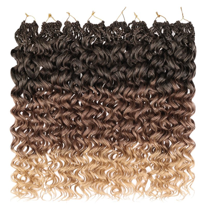 Leeven Gogo Curl Crochet Hair 14 Inch 8 Packs Ombre Brown to Honey Blonde Ocean Wave Crochet Hair Pre Looped Deep Twist Goddess Box Braids Short Curly Water Wave Synthetic Hair for Women Girl Kids