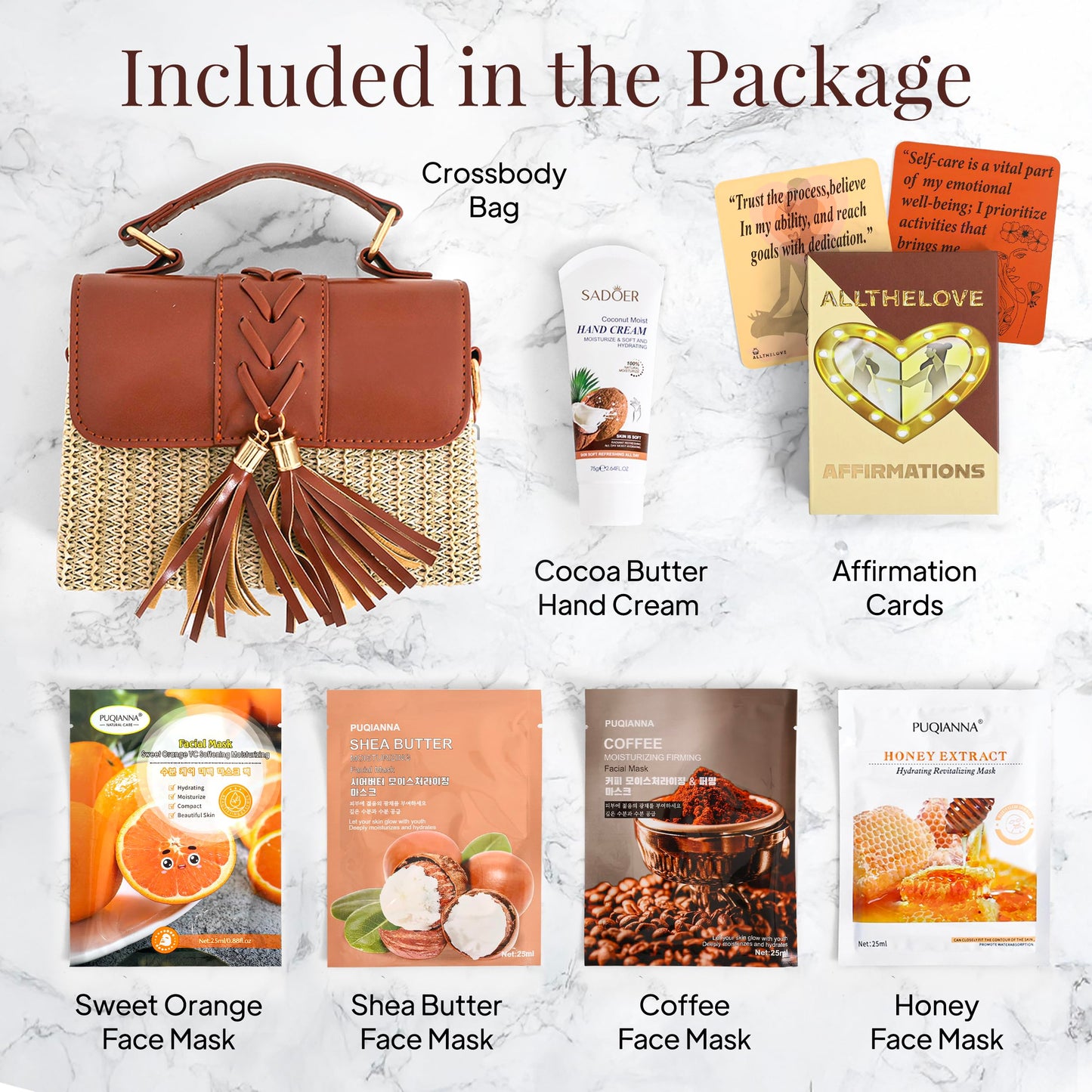 ALLTHELOVE New Mom Gift Basket, New Mom Care Package for Women, Postpartum Spa Gift Set with Rattan Purse, Affirmation Cards, Clickable Digital Planner, Face Masks & Lotion