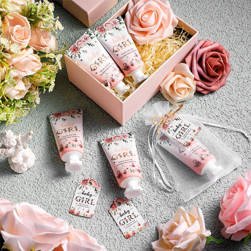 Dansib 48 Sets /144 Pcs Baby Shower Hand Cream Gift Party Favors for Guests Gift Bridal Wedding Thank You Gifts Bulk Mini Travel Size Hand Lotion Set for Guests(Baby Girl)