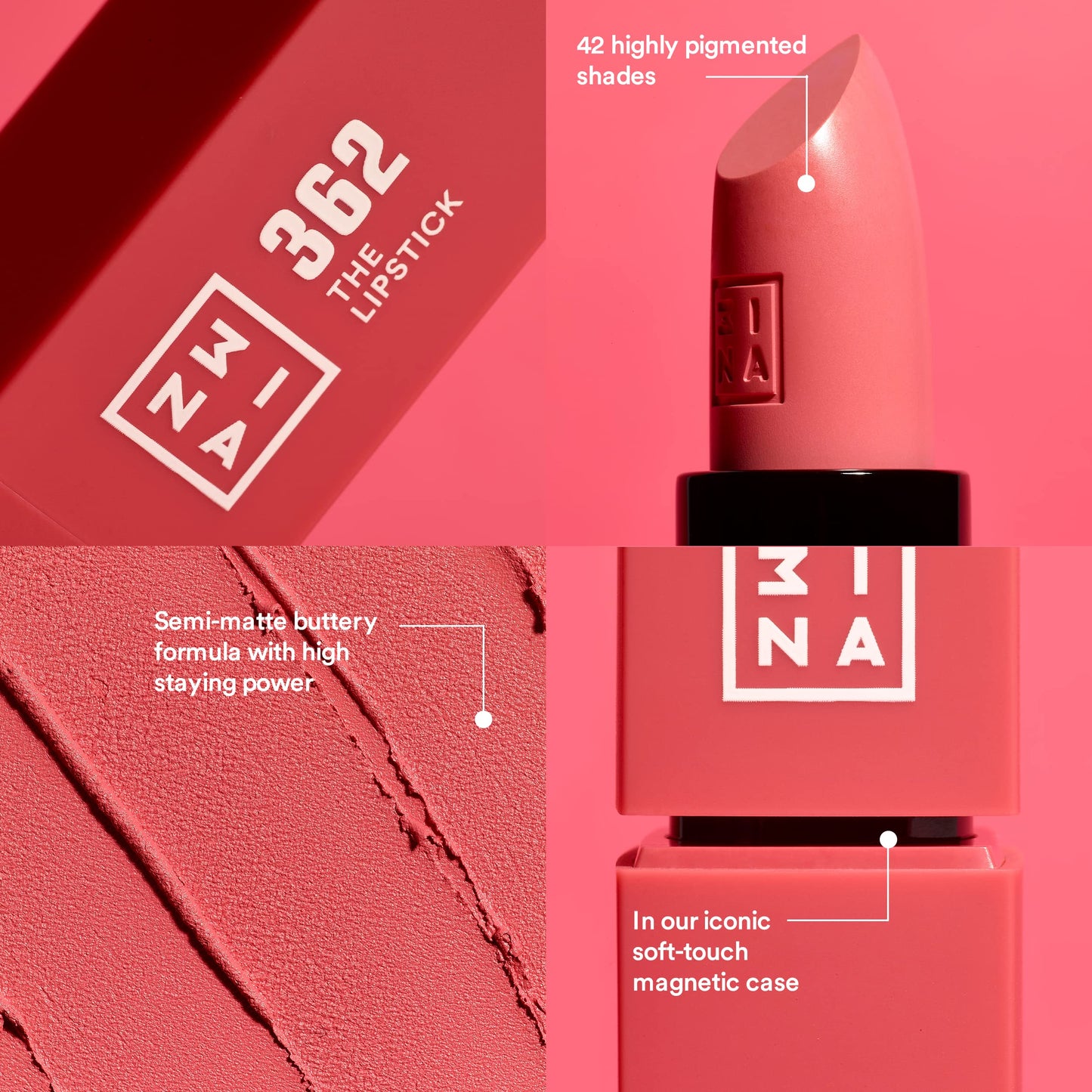 3Ina The Lipstick - Moisturizing Lipstick for Women - Semi-Matte Satin Finish with 5-Hour Long Wear - Highly Pigmented and Comfortable - 273-0.16 oz
