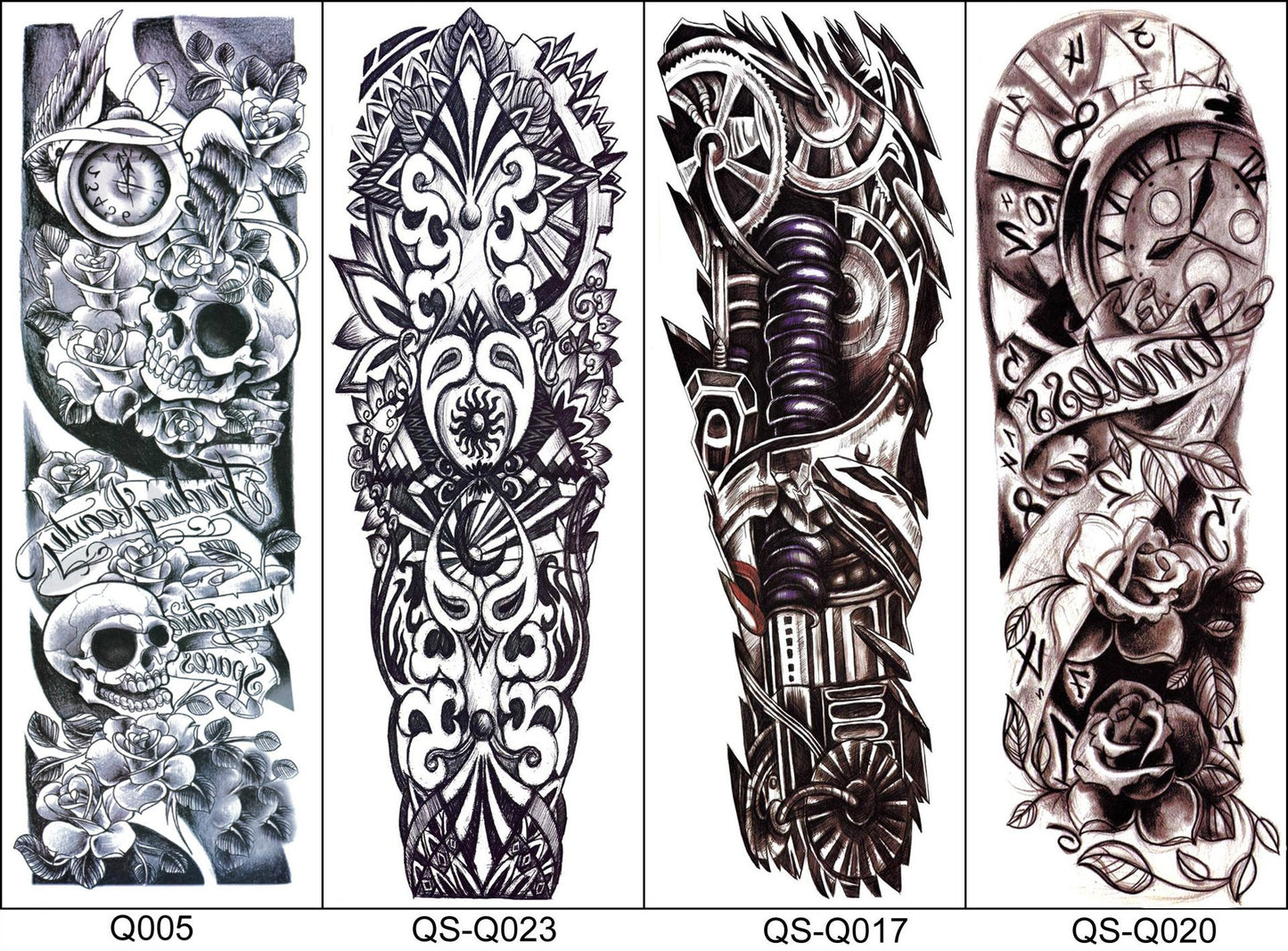 18.9x6.7 8 Sheets Extra Large Temporary Fake Tattoos Set for Men and Women, Full Arm Tattoo Sticker Skull Flower Paper Decal Fake Tattoos Sleeve DIY Black Body Art Sticker, Black 1