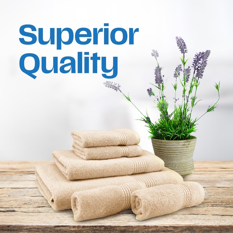 EastNBlue Lara Premium Bath Towel Set 6 Piece - Soft & Highly Absorbent Bathroom Towel Set, 100% Luxury Turkish Cotton, Flannel Bath Towels, 1 Bath Towel, 1 Hand Towel, 4 Washcloths - Beige