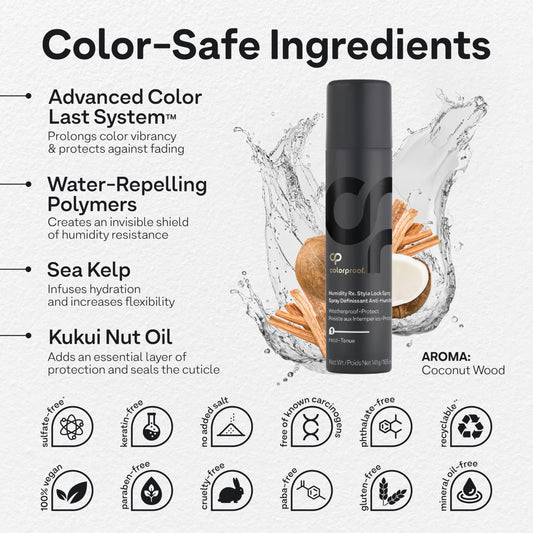 Colorproof Humidity Rx Style Lock Hair Spray 5 Fl. Oz. Sulfate Free Hairspray with Coconut Wood Scent