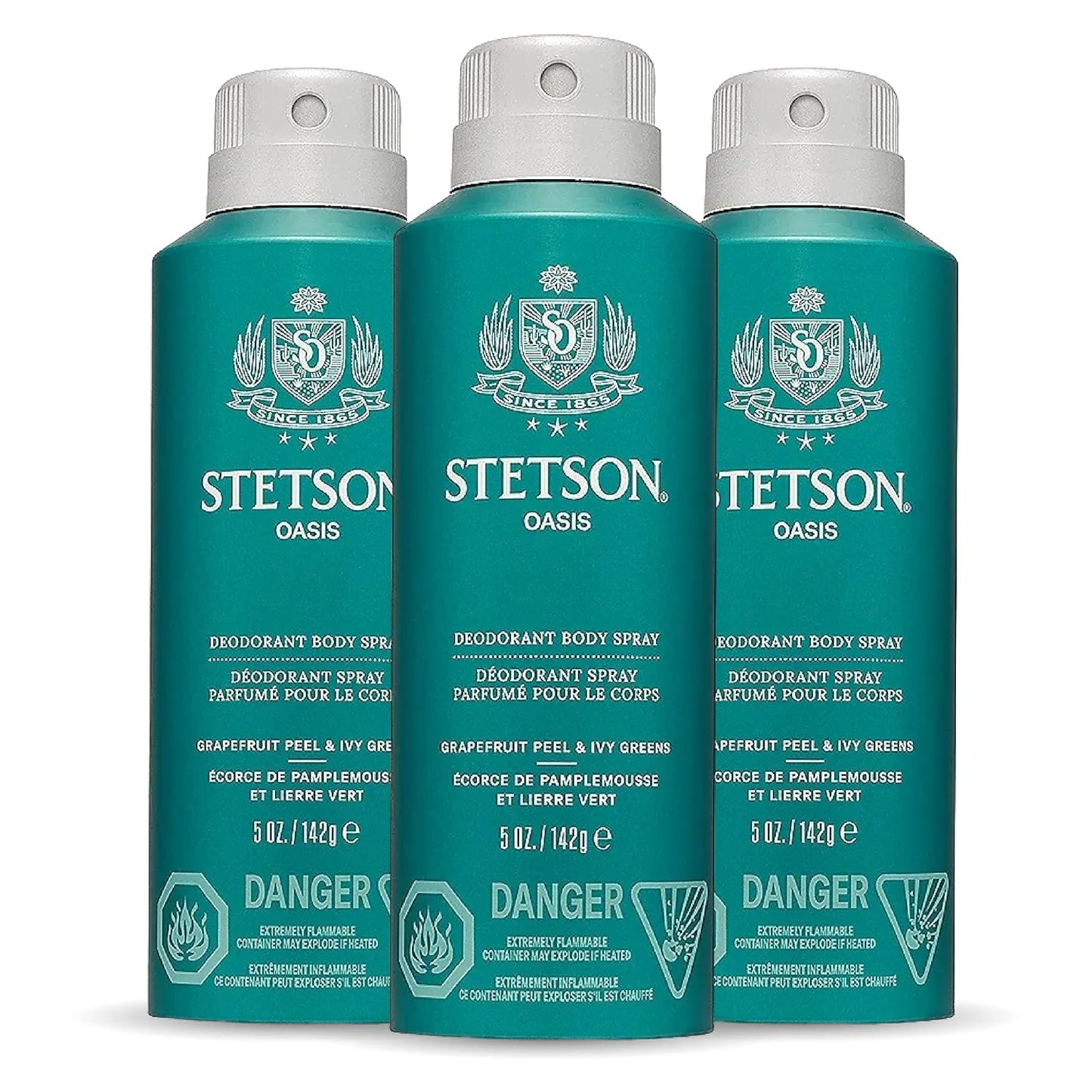 Stetson All Day Body Spray for Men - Refreshing Grooming Essential | 5 oz - 3 Pack - Oasis Scent