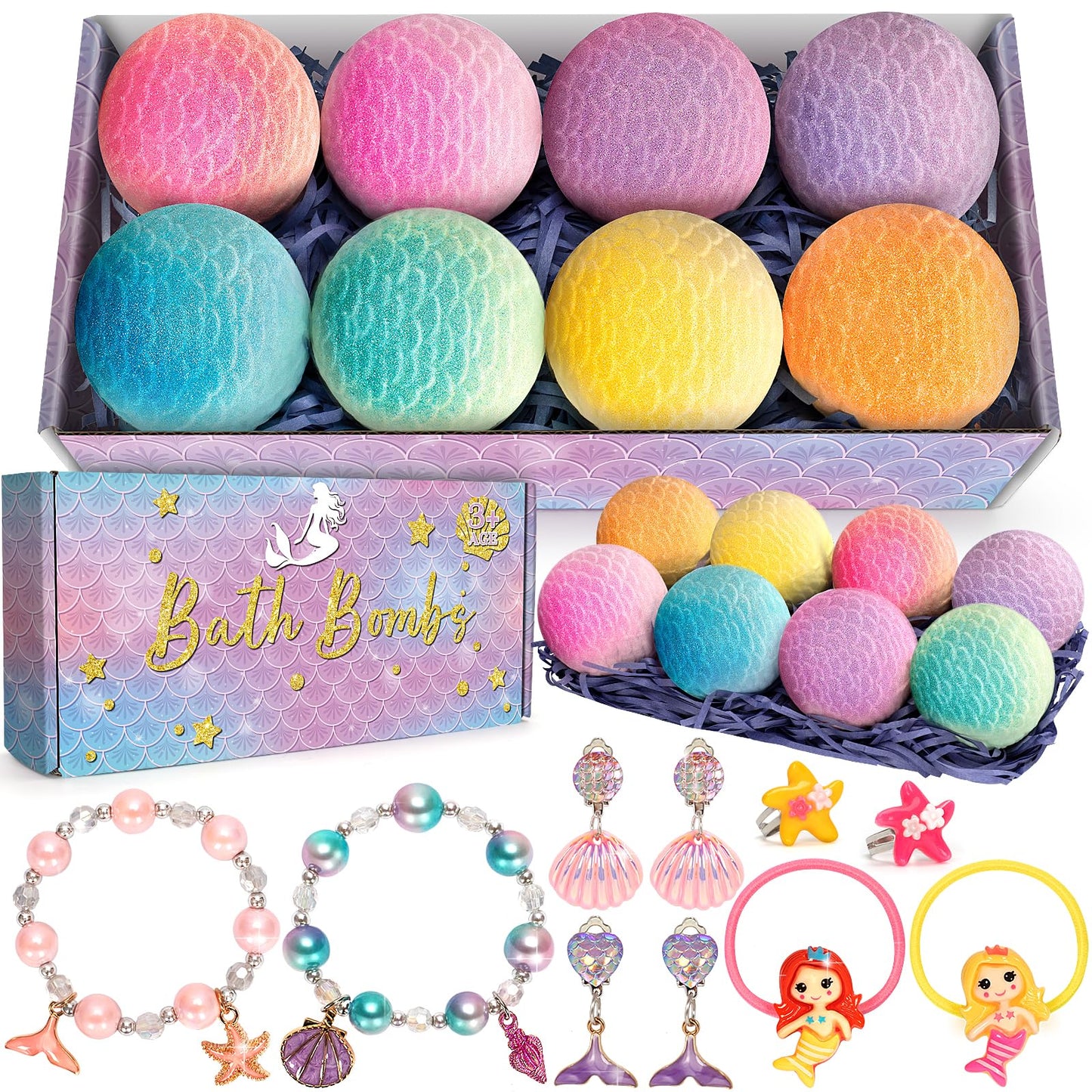 item_name - 8 Packs Mermaid Bath Bombs for Kids Girls, Bubble Bath Bomb Kit with Surprise Toys Inside, Bath Toys for Kids Aged 3+, Ideal Gifts Stocking Stuffers for Girls 3 4 5 6