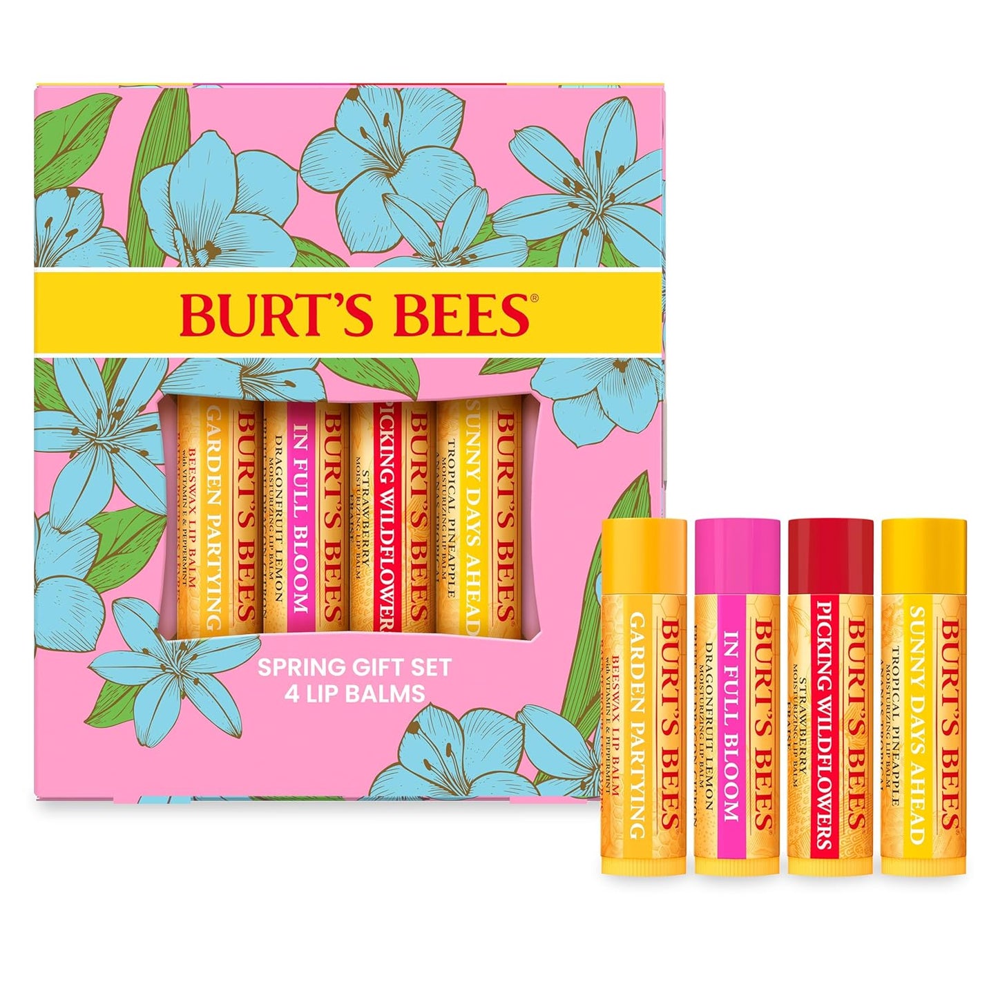 Burt's Bees Lip Balm Set - Natural Beeswax & Fruity Flavors | 4 Tubes, 0.15 oz Each