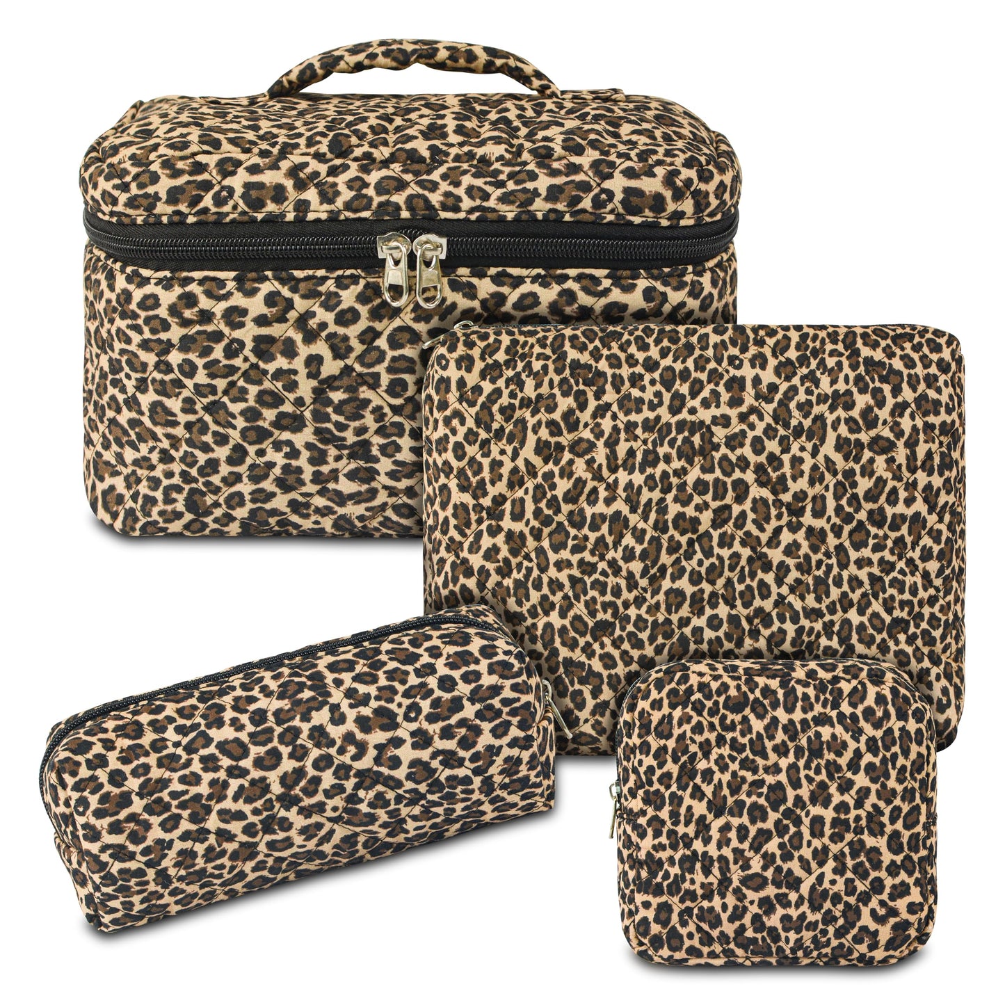 GISMTR 4Pcs Quilted Makeup Bag Set Cute Floral Cosmetic Bag Cotton Coquette Make up Bag Aesthetic Travel Toiletry Bag for Women Girls