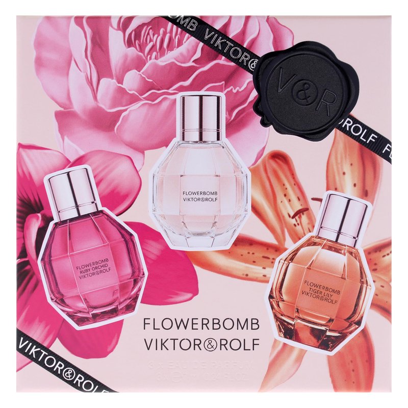 Flowerbomb Trio Set by Viktor and Rolf for Women - 3 Pc Mini Gift Set Flowerbomb, Ruby Orchid, Tiger Lily, All 0.24 EDP Spray