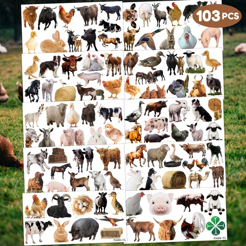 103 PCS Farm Animals Birthday Party Decorations Favors Supplies Barnyard Farm Pig Horse Sheep Ox Cow Farmhouse Temporary Tattoos Stickers Girls Boys Classroom School Prizes Reward