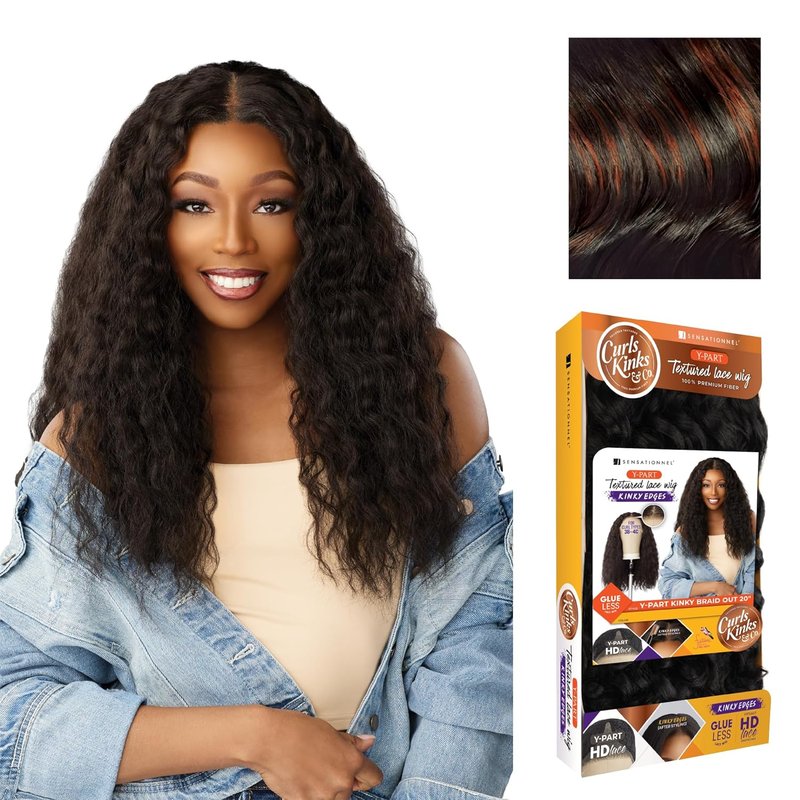 Kinkyedges Wig - 20 Inch Kinky Braid Out Y Part Lace for Natural 3C to 4C Hair Textures | F1B/350 Color