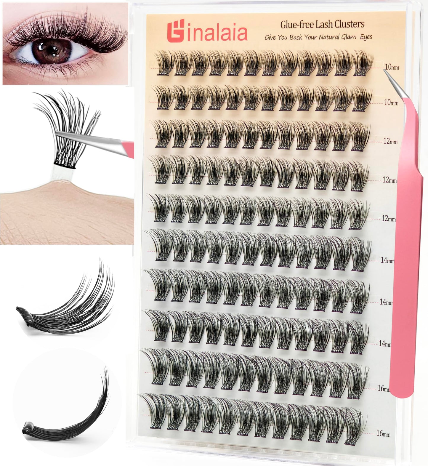 Self Adhesive Lash Clusters, Press on Pre bonded Eye lashes Clusters Natural Look No Glue Needed,10-16MM DIY Lash Extension FOR Beginners Dating and Working Business People (One-Step Professional)