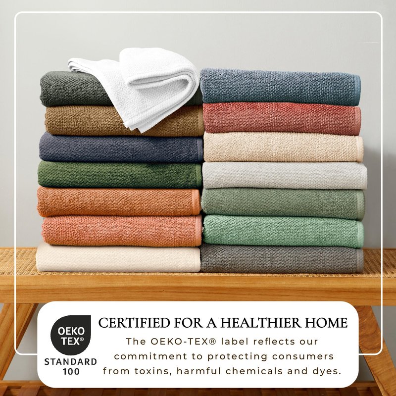 Great Bay Home 100% Cotton 12-Pack 13x13 Wash Cloth - Absorbent, Quick-Drying, Durable Face Towels for Bathroom Decor - Low-Twist, Two-Ply Fibers (Forest Green)