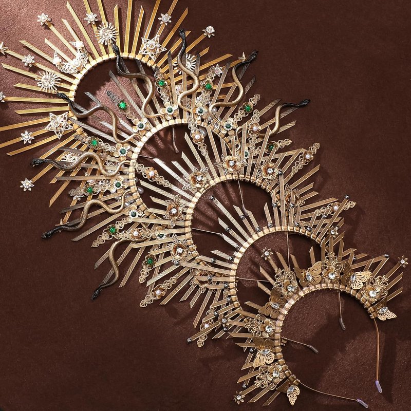 Butterfly Halo Crown Headpiece - Sunburst Gold Spiked Virgin Mary Design | Elegant Festival & Wedding Accessory