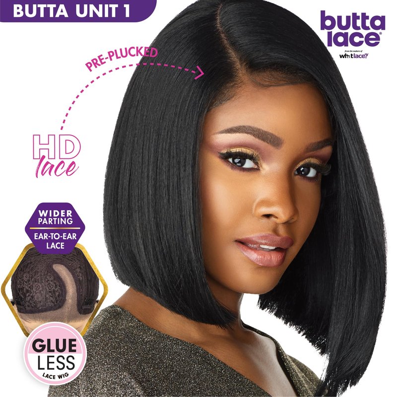 Sensationnel Butta Lace Wigs - Unit 1 Extra Wide 5 Inch Deep Parting Synthetic Preplucked Hairline Glueless Lacefront (1B OFFBLACK)