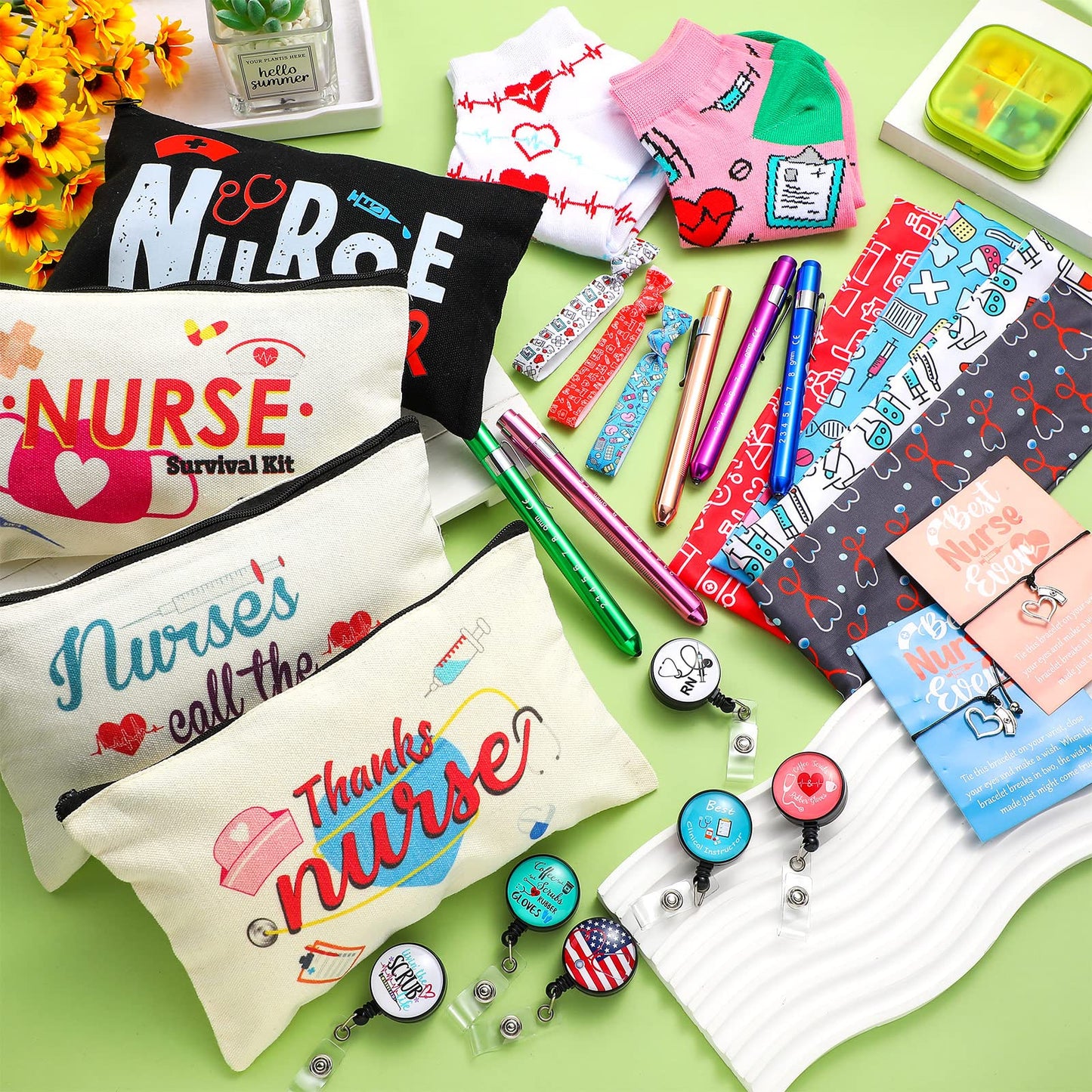 72 Pcs Nurse Week Gifts Bulk 2026,Nurses Appreciation Gift Set for Women Socks Makeup Bag Penlight Badge Reels Headband Bracelet Hair Rope for Graduation Gratitude Employees Doctor Hospital Staff Team