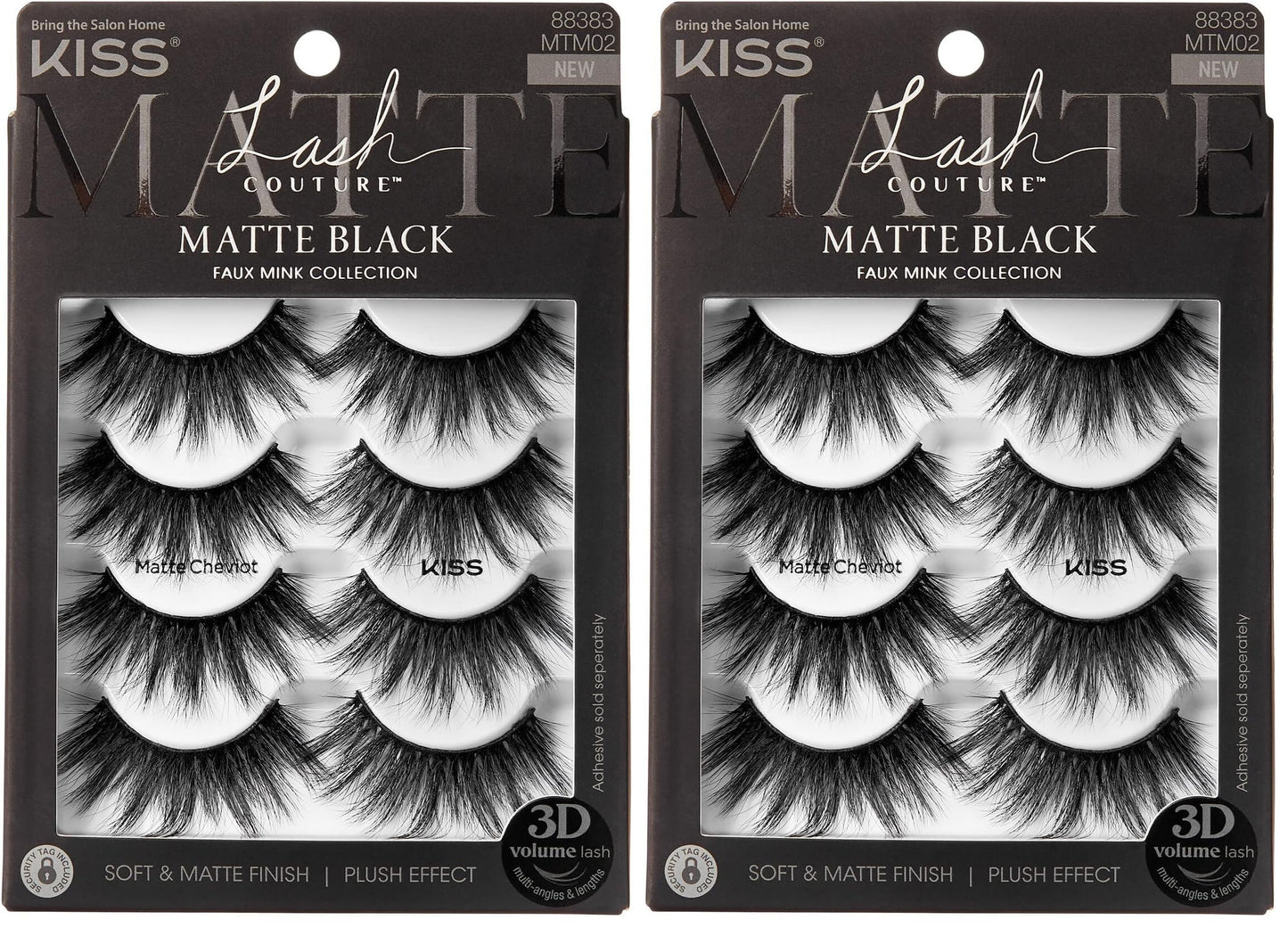 KISS Lash Couture 3D Matte False Eyelashes, Matte Cheviot', 18mm-20mm, Includes 4 Pairs Of Lashes, Contact Lens Friendly, Easy to Apply, Reusable Strip Lashes (Pack of 2)