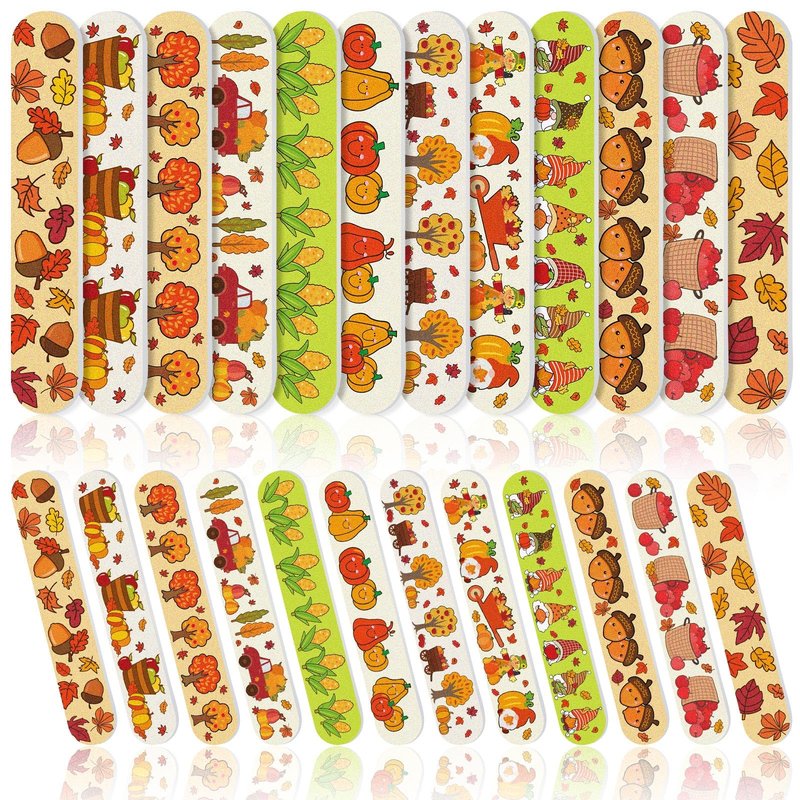 Gisafai 48 Pcs Fall Nail File Emery Board Gift Set Double Sided Nail Files Bulk Mini Thanksgiving Harvest Pumpkin Emery Board Manicure Tool for Autumn Natural Acrylic Nails Thanksgiving Party Supplies