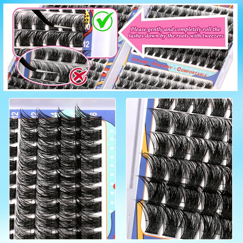 Starryzoom Lashes Clusters Kit Natural Volume Wispy Cluster Eyelash Extensions 336Pcs D-Curl DIY Individual False Eyelashes 8-16MM Mixed with Bond Seal Tweezers