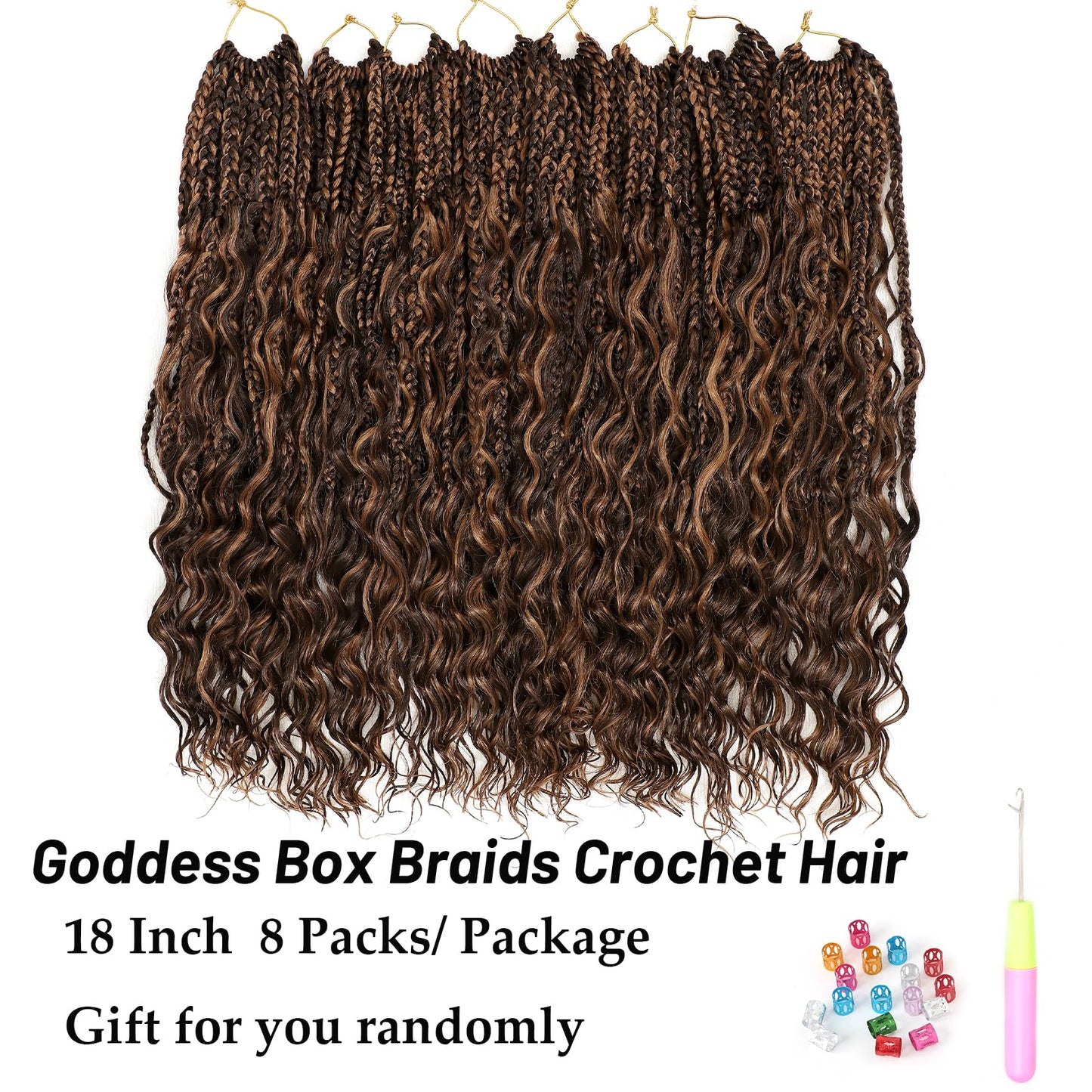 Eerya 8 Packs Boho Goddess Box Braids Crochet Hair for Black Women 18 inch Pre-looped Bohemian Crochet Box Braids With Curly Ends Synthetic Crochet Hair Extensions (18 inch, P4/30)