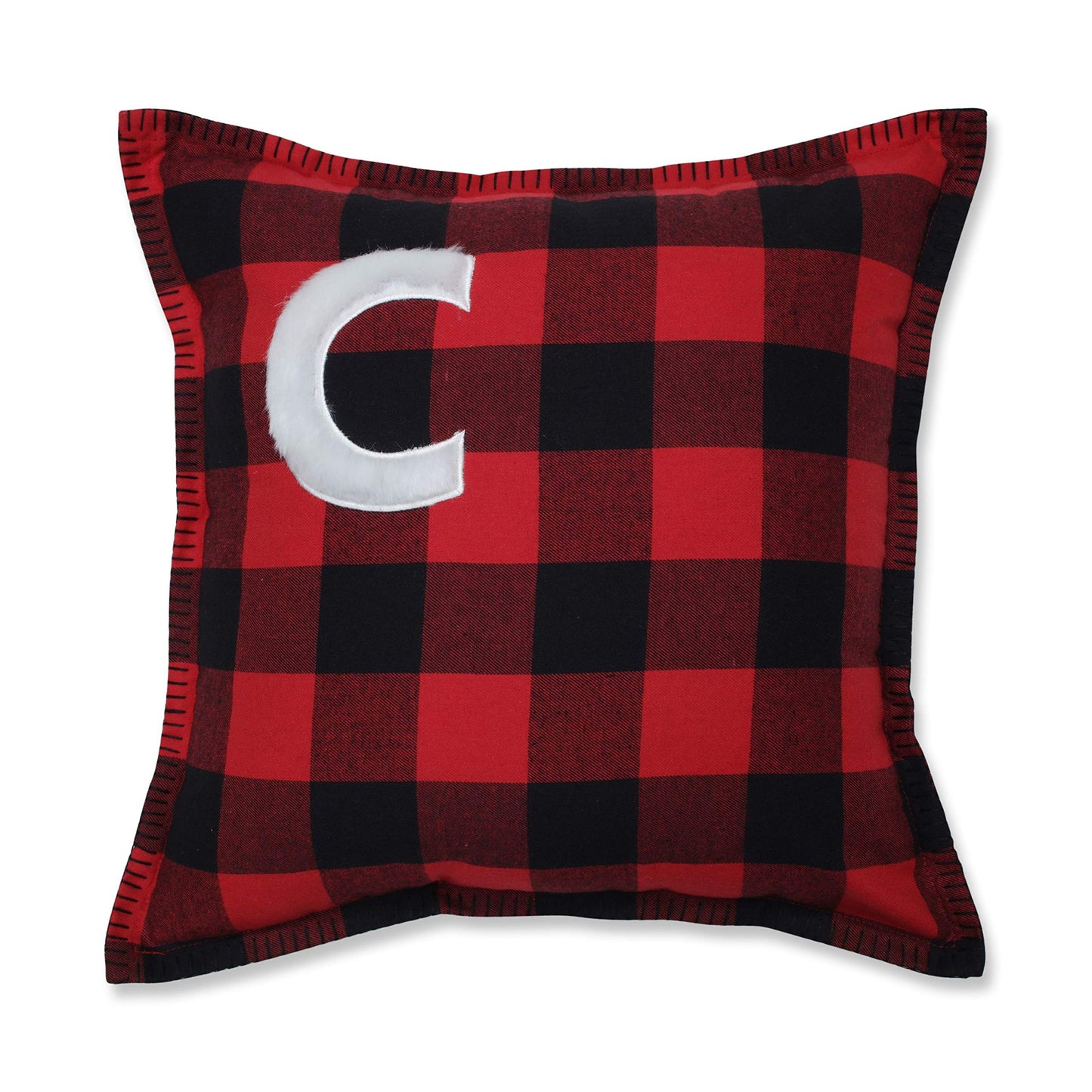 Pillow Perfect Buffalo Plaid Initial C Decorative Throw Pillow, 17", Red/Black/Off White