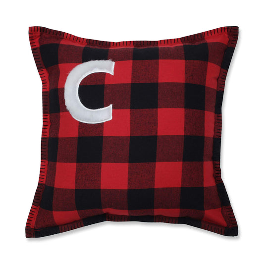 Pillow Perfect Buffalo Plaid Initial C Decorative Throw Pillow, 17", Red/Black/Off White